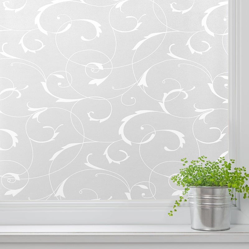 LEMON CLOUD Window Privacy Film, No-Adhesive Static Decorative Window Film, Frosted Stained Glass Window Cling Vine Design (35.4 x 78.7 Inch, White Leaf) - Image 1